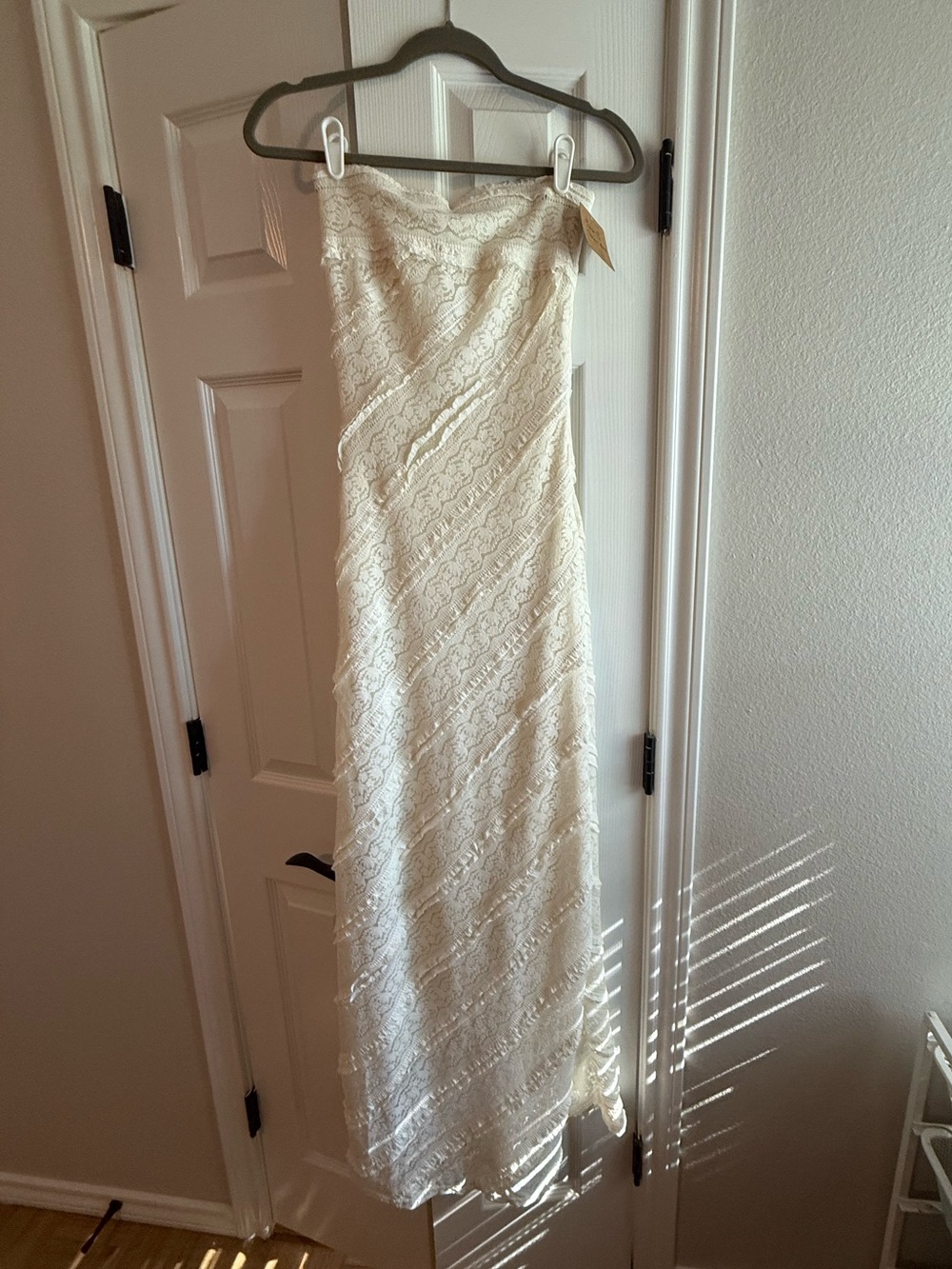 Strapless Lace Maxi Dress in Ivory-Cream